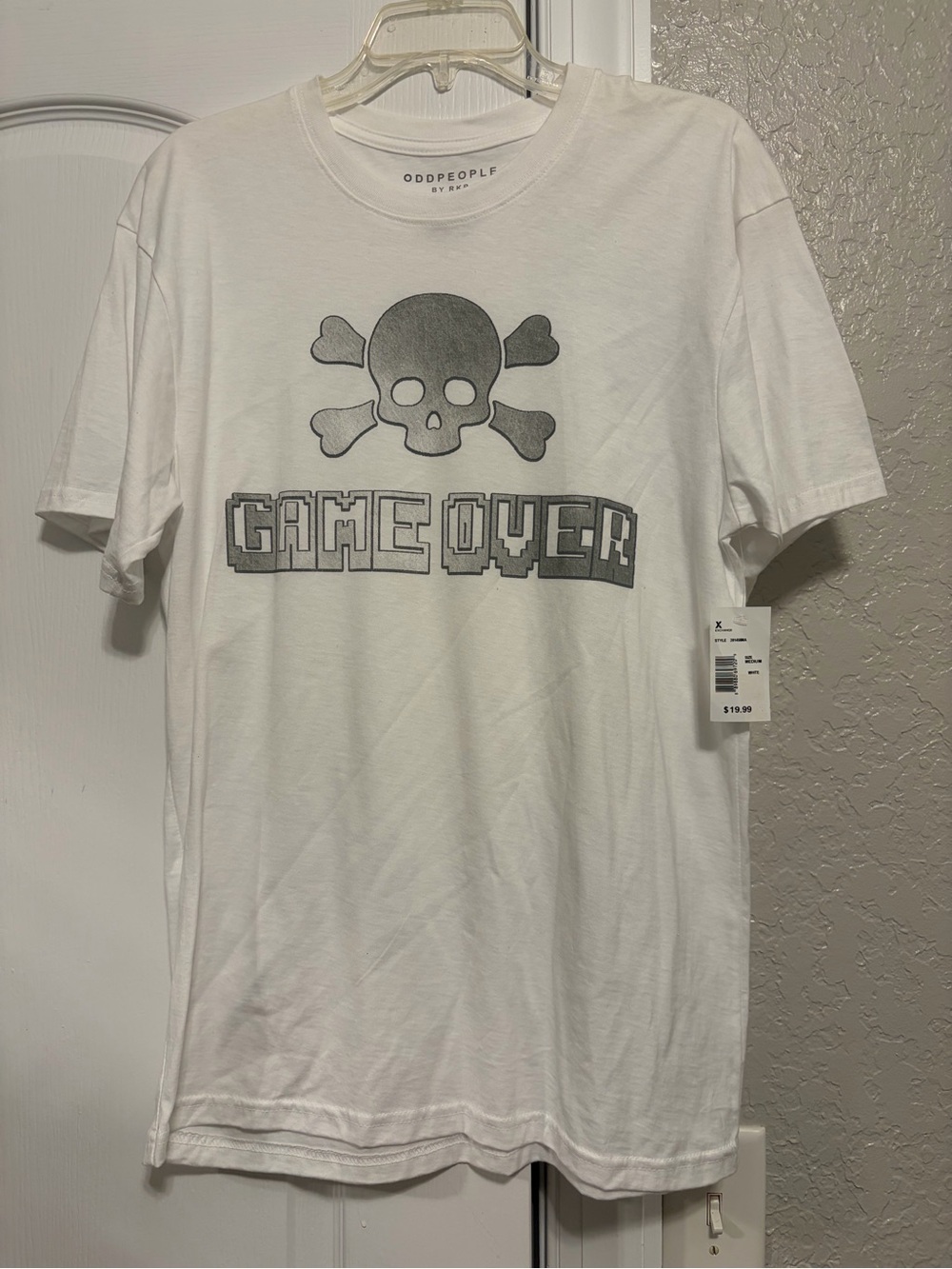 White 'Game Over' Skull Graphic Short Sleeve Tee
